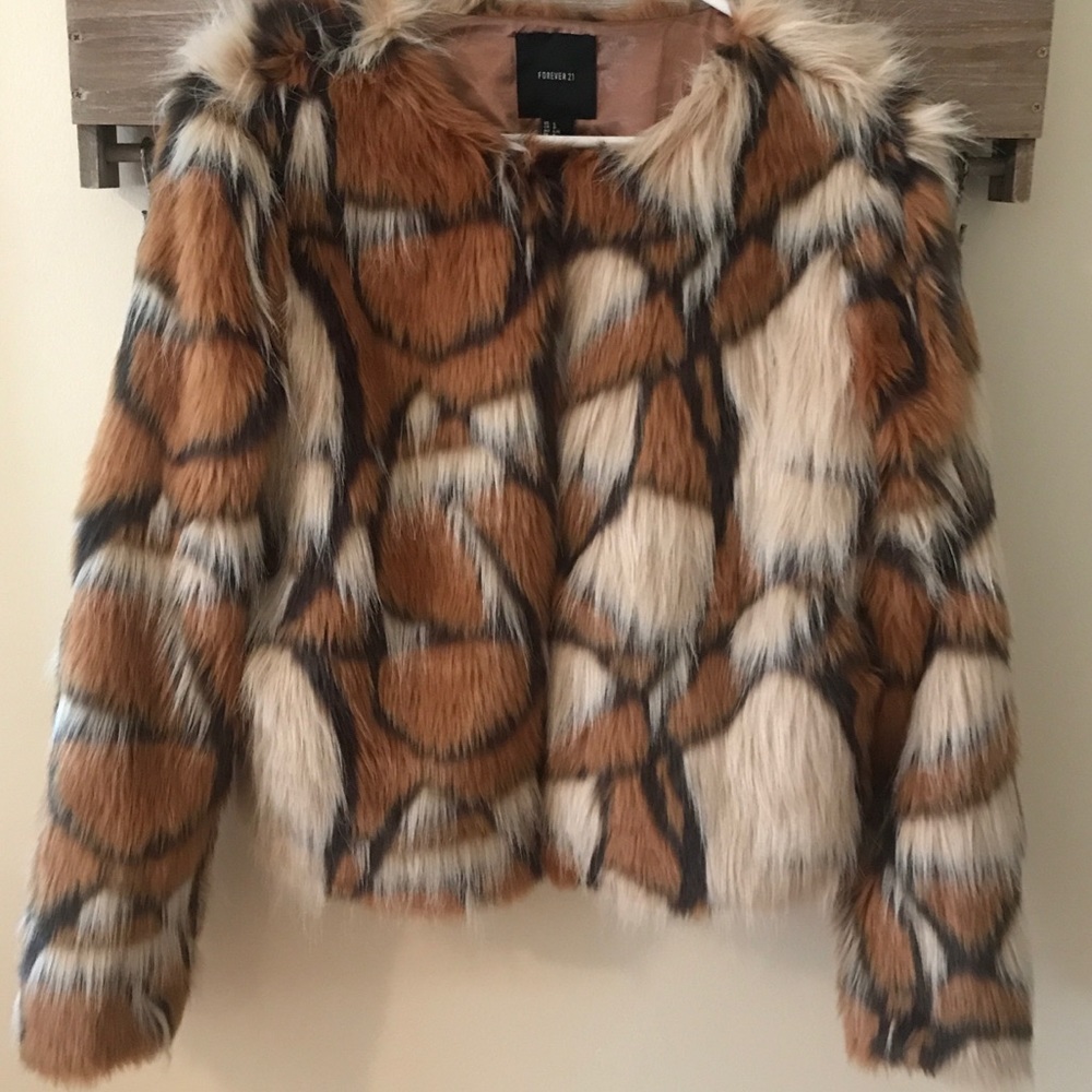 Forever 21 Color Block Faux Fur Coat